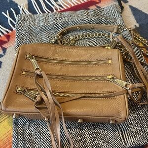 Rebecca Minkoff Tan Leather Crossbody Bag with Gold chain